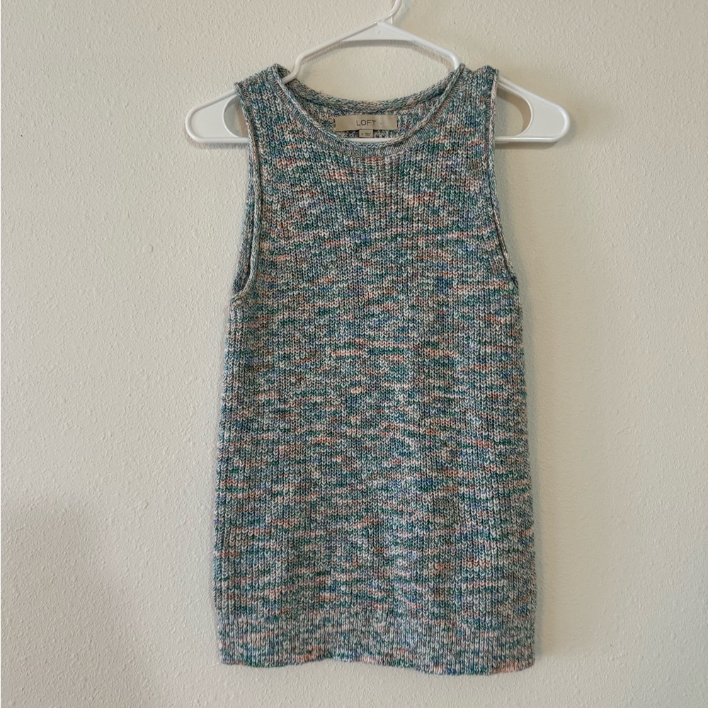 LOFT Teal Multicolor Marled Knit Tank